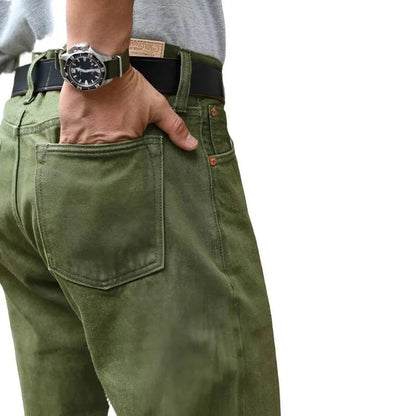 Vulcanized Olive Green Selvedge Denim Jeans - Pylnam